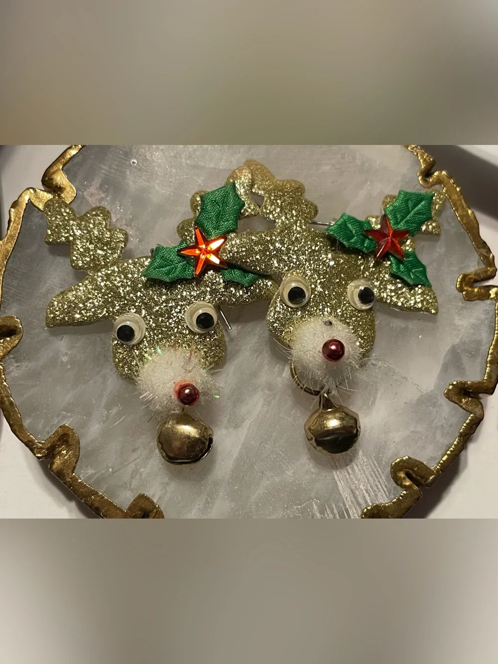 Macys Glittery Reindeer Christmas Pierced Earrings #8656